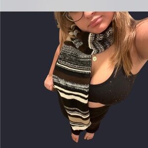 Striped Black and Brown Knit Scarf